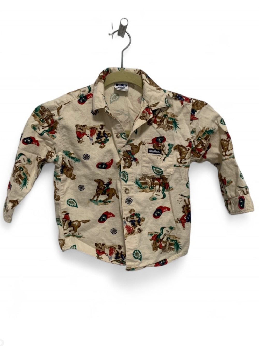 Vintage OshKosh B'gosh Cream Western Cowboy Print Button-Down Shirt